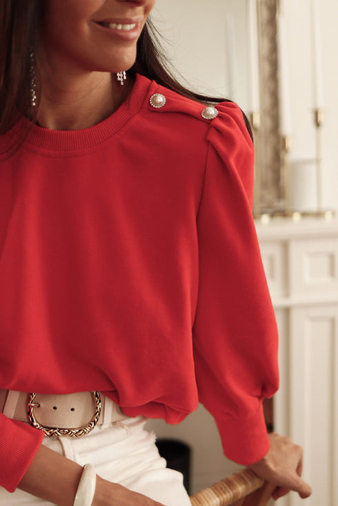 Button Tab Detail Long Sleeve Top